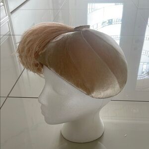 Cream Velvet and Ostrich Feather Hat